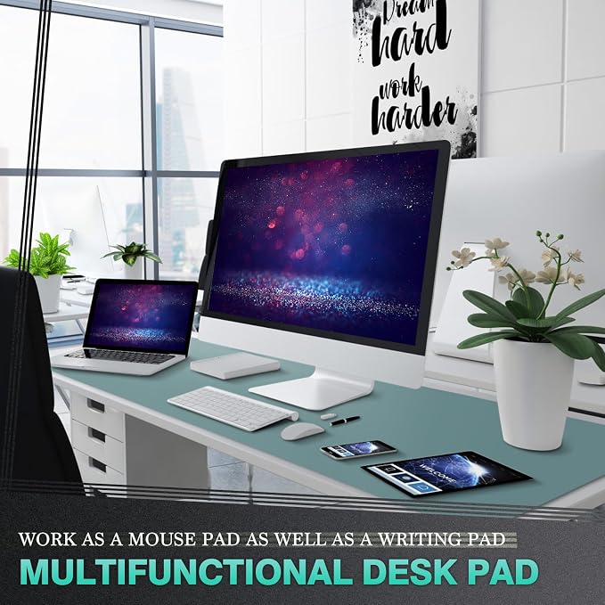 K KNODEL Extra Large Desk Mat, Leather Mouse Pad (47.2"x17", Green) | Desk Pad, Keyboard Pad, Computer and Laptop Mat, Desktop Protector and Cover, Writing Pad and Blotter for Home Office