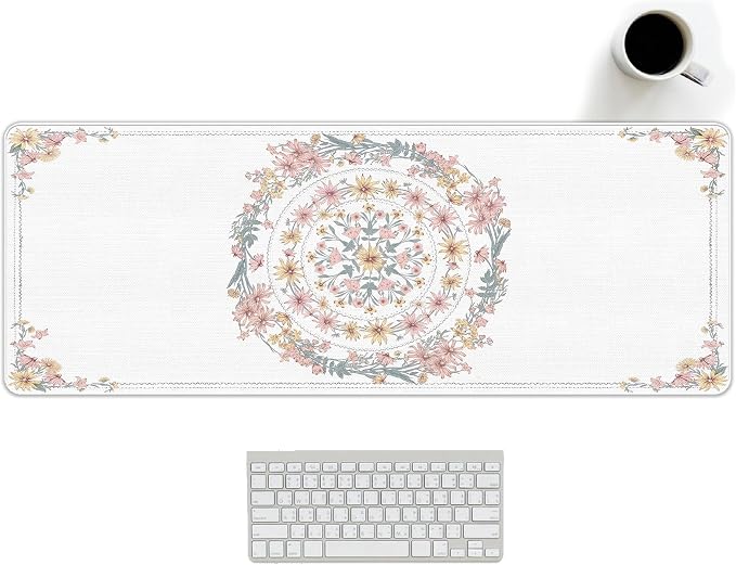 Boho Mouse Pad Mandala Desk Mat, Spring Summer Mouse Pad for Desk Large, Boho Desktop Mats Aesthetic French Countryside Computers Pads for Desk Office Dorm Women 31.5x11.8