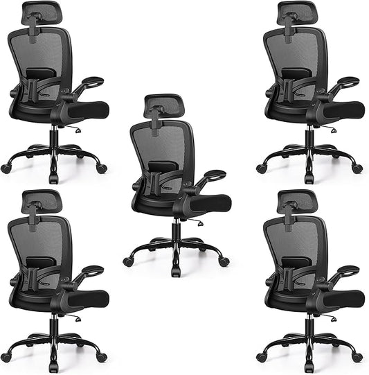 FelixKing Office Chair, Desk Chair with Adjustable Lumbar Support, Ergonomic Computer Chair with High Back and Armrest, Adjustable Height Gaming Chair Home Office Swivel Chair, Pack of 5, Black