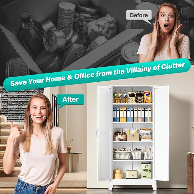 Wide & Deep Pantry Storage Cabinet with 2 Doors and 5 Shelves,72" Tall Farmhouse Storage Cabinet,Large Cupboard Closet,White Cabinets for Home,Kitchen,Bathroom,Dining/Living Room
