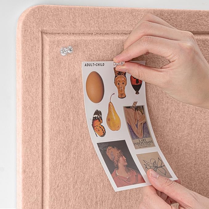 Bulletin Board, 24 x 18 inches Felt Board Decorative Pin Board, Cork Board Alternative for Wall, Foldable Photo Board Self-Adhesive Vision Board Mood Board with 20 Pushpins - Mauvey Pink
