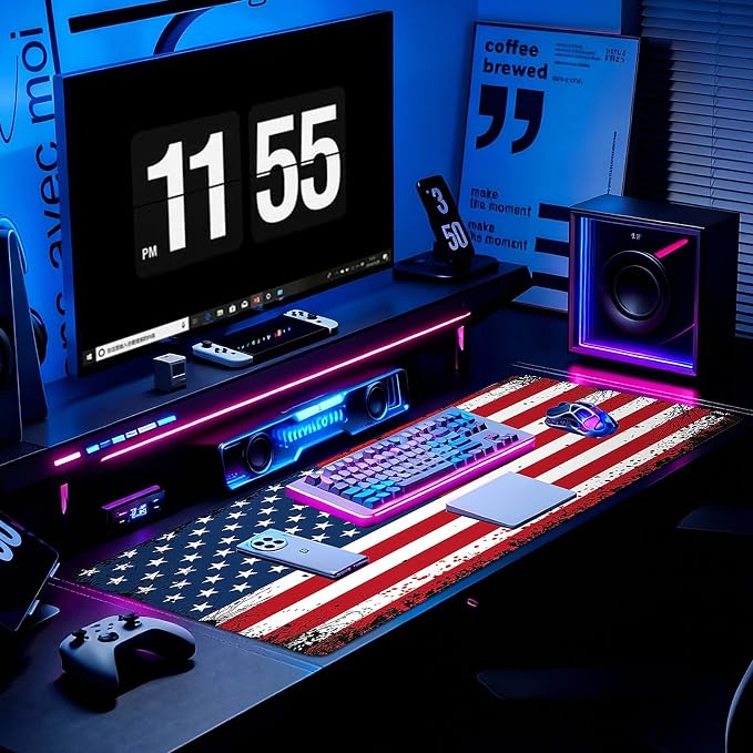 Gaming Desk Mat with Silky Smooth Surface & Exquisite Patterns,31.5x11.8 Inches Large-Sized Mouse Pad, Perfect for Extended Gaming,Work,and Home Office Decor (American Flag 3)