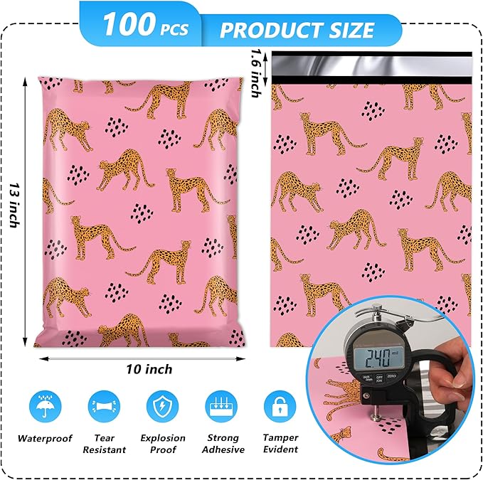 100 Pcs 10x13 Inch Poly Mailer, Waterproof & Tear-Resistant Shipping Bags with Self-Seal, Animal Printed Packaging for Small Business
