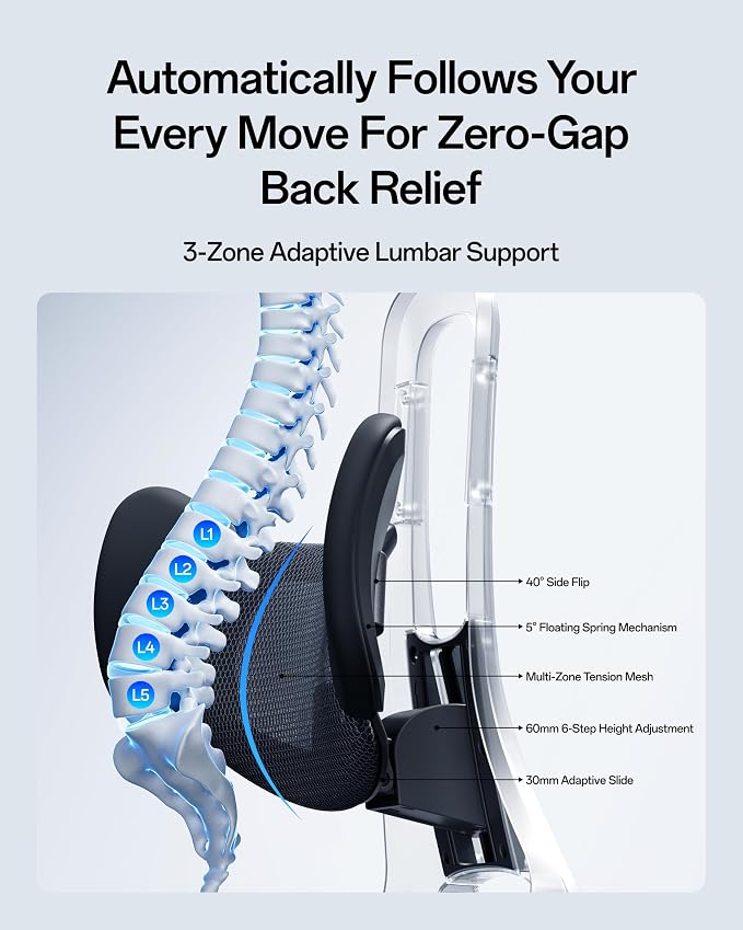 Hbada E3 Pro 2026 Edition Ergonomic Office Chair, Mesh Desk Chair with 3-Zone Floating Lumbar Support, Upgraded 4D Headrest, 720° Armrests, Black