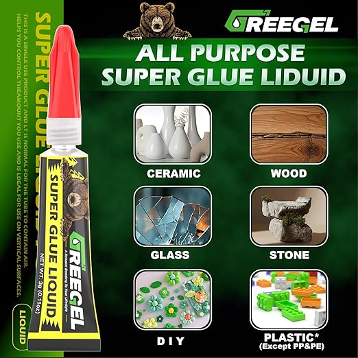 Super CA Glue 4 x 3G - Clear Superglue Liquid, Multi-Purpose Instant Cyanoacrylate Adhesive for Ceramic Metal DIY Craft Hobby Model Wood 3D Printing, Strong Bonding Single Use