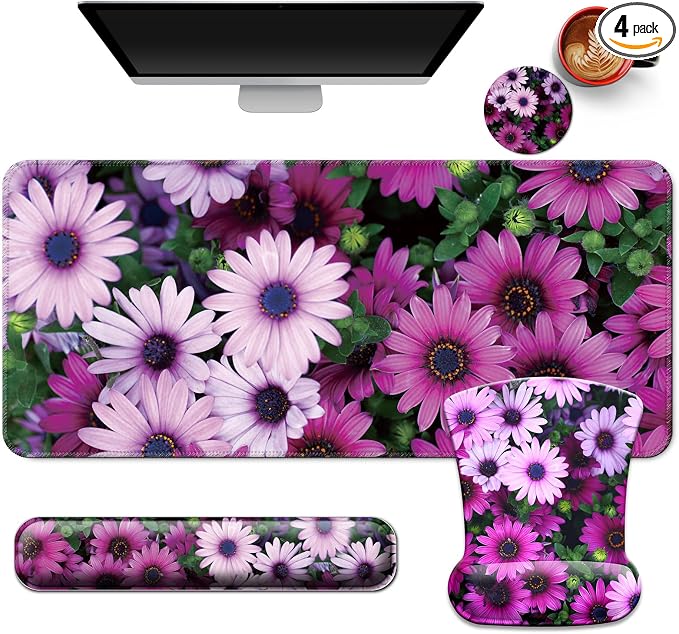 Desk Mat Set Keyboard and Mouse Pad with Wrist Rest Support | Ergonomic,Pain Relief, 4-in-1 Large Big Mousepad Computer Mats,Desk Pad Matt Mats for Desktop Home & Office