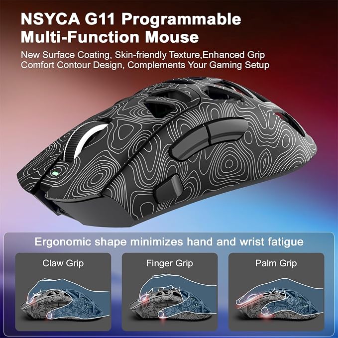 G11 Lightweight Wireless Gaming Mouse for FPS & Competitive Gaming, Tri-Mode Bluetooth 5.1/2.4GHz/USB-C, 22000 DPI RGB Mouse with Programmable Buttons for PC, Laptop & Mac