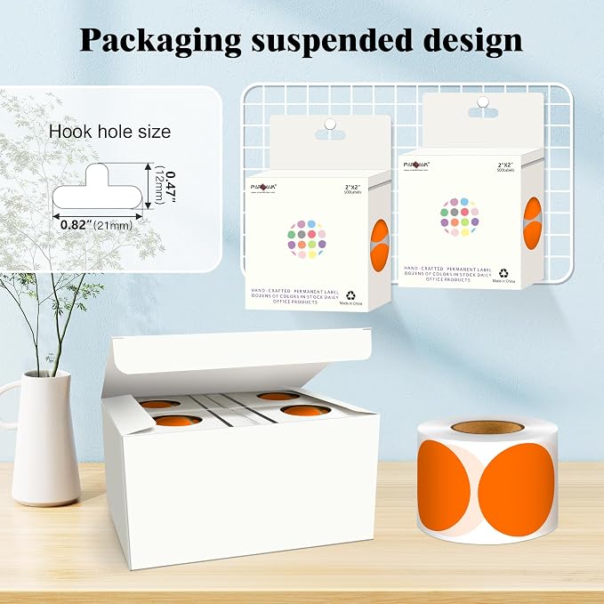 PARLAIM 2 Inch Round Adhesive Color-Code Dot Stickers,4Rolls/2000 per Rolls dots Label Dispenser Box, Circle Stickers Label Inch Coding Labels (Orange)