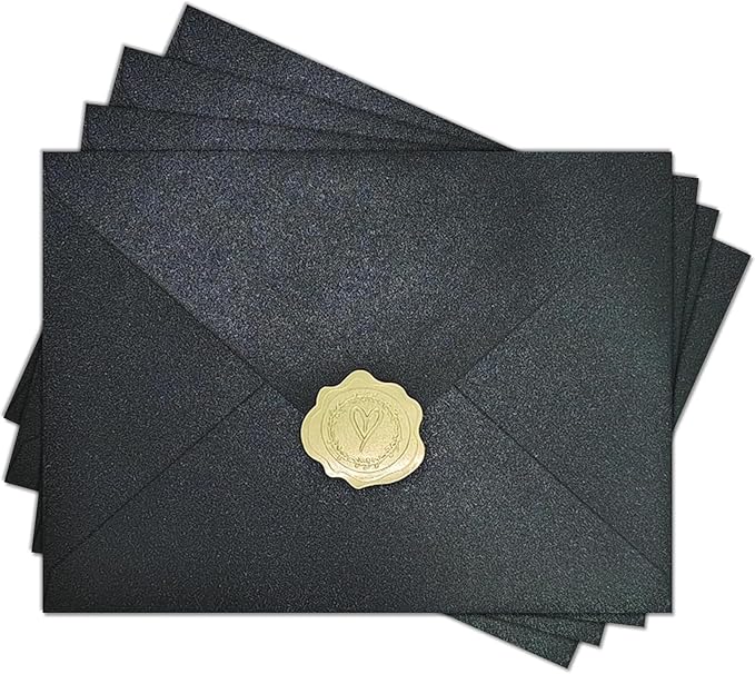 50 PCS 4x6 Pearl Black Envelopes with Stickers, A4 Shimmer Envelopes for Invitations, Great for Wedding Invitation Cards, Birthday Party, Baby Shower, 4 1/4" x 6 1/4"