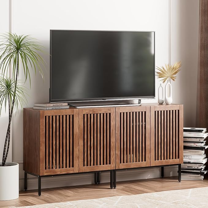 BVIUNTWO Set of 2 Accent Storage Cabinet with Doors and Adjustable Shelf,Freestanding Buffet Cabinet,Modern Sideboard Buffet Cabinet for Living Room,Dining Room,Kitchen, Hallway,Brown