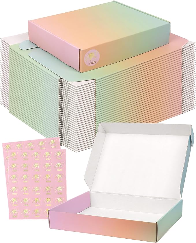 Small Colored Shipping Boxes, 11x8x2 Inch Cute Packaging Box for Gift, Pack of 45