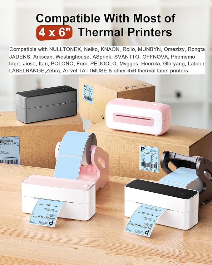 Phomemo 4x6 Thermal Labels for Shipping Label Printer, 500PCS NO BPA/BPS | Compatible with JADENS/NULLTONEX/Nelko/KNAON/Rollo/MUNBYN/Omezizy/Rongta and Other 4x6 Label Printers, Mailing Address Labels
