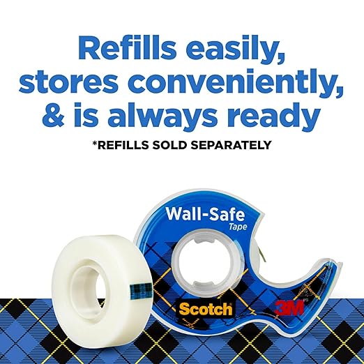 Scotch Wall-Safe Tape, 1 Dispenser Roll, Removable Wall Safe Tape, for Hanging Photos, Art, Décor, 3/4 in x 650 in