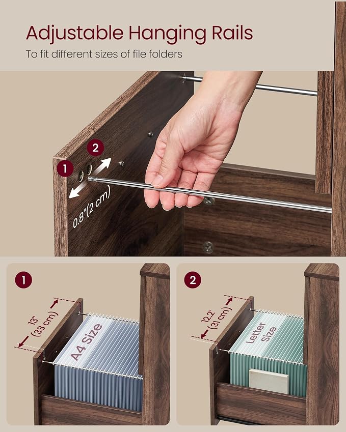 VASAGLE Custos Collection - 2-Drawer File Cabinet for Home Office, Small Rolling File Cabinet, Printer Stand, for A4, Letter-Size Files, Hanging File Folders, Natural Walnut UOFC040K101S
