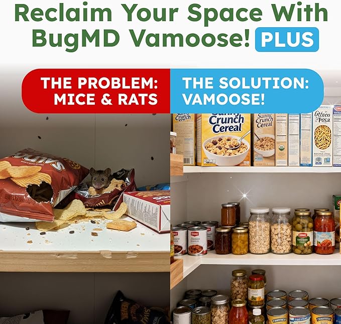 BugMD Vamoose! Plus Peppermint Oil Mouse Repellent Pouches | Natural Mice Repellent Indoor & Rat Deterrent for House, Garage, RV, Car & Storage | Plant-Powered Rodent Control - 2 Pack - 8 Pouches