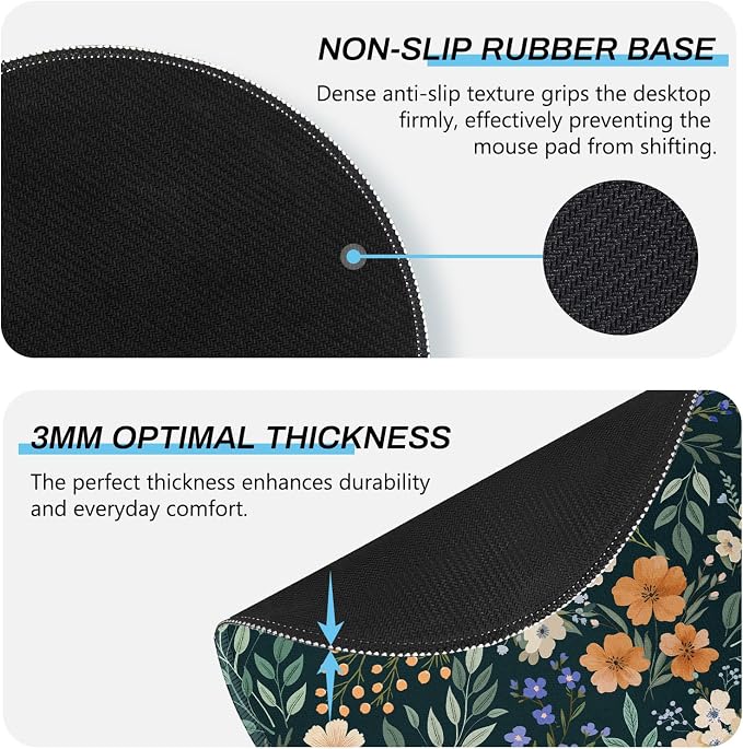 Gctriki Floral Mouse Pad, Cute Small Mouse Pads for School Office Supplies | Round Mouse Mat for Computer Laptop, Stitched Edges, Non-Slip, Washable, Office Desk Decor Gifts for Women Teacher Nurse