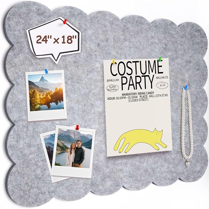Felt Bulletin Board 24" x 18" Cork Board Alternative,Decorative Felt Pin Board Foldable Cork Boards for Walls Self-Adhesive Cork Board for Home Office Classroom Pin Board (Light Gray)