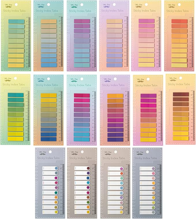 Mr. Pen- Colorful Sticky Tabs, 16 Sets, 3200 pcs, Translucent Page Markers | Water-Resistant Book Tabs for Annotating, Bible Study, Planning, Indexing & Document Organization
