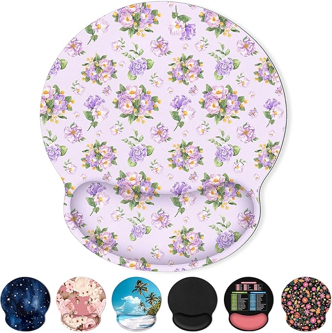 Ergonomic Mouse Pad with Wrist Rest, Small Mousepad with Non-Slip Rubber Base and Smooth Surface, Purple Mouse Pads for Desk, Office Desk Accessories