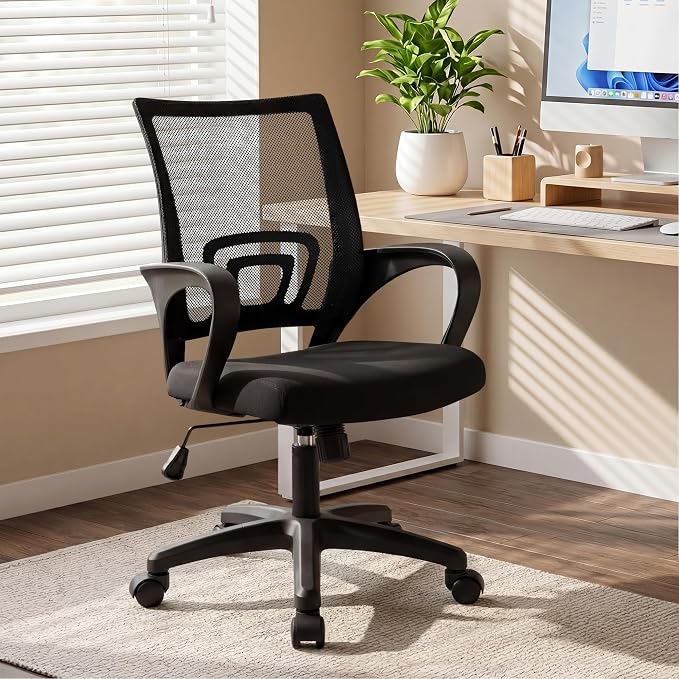 NEO CHAIR Office Computer Chair Ergonomic Mid-Back Mesh Desk Chair, Black | Breathable Mesh Back with Lumbar Support, Height Adjustment, Smooth Rolling Casters for Home Office, Study or Gaming Setup