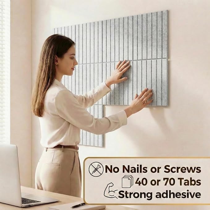 Felt Bulletin Board 36"x 24", Cork Boards for Walls, 6 Pack Bulletin Board Large Cork Board for Office, Felt Boards with 40 Safe Removable Adhesive Tabs Wall Decor for Home(Light Gray)