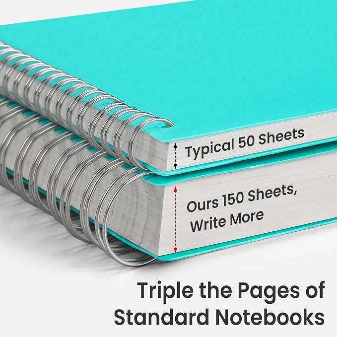 EMSHOI Lined Spiral Journal Notebook, 300 Pages, B5 Size (7.4'' x 10.1'') | College Ruled, 100 GSM Thick Paper, Flexible Plastic Cover, for School, Writing, Work, Office & Journaling (Light Blue)