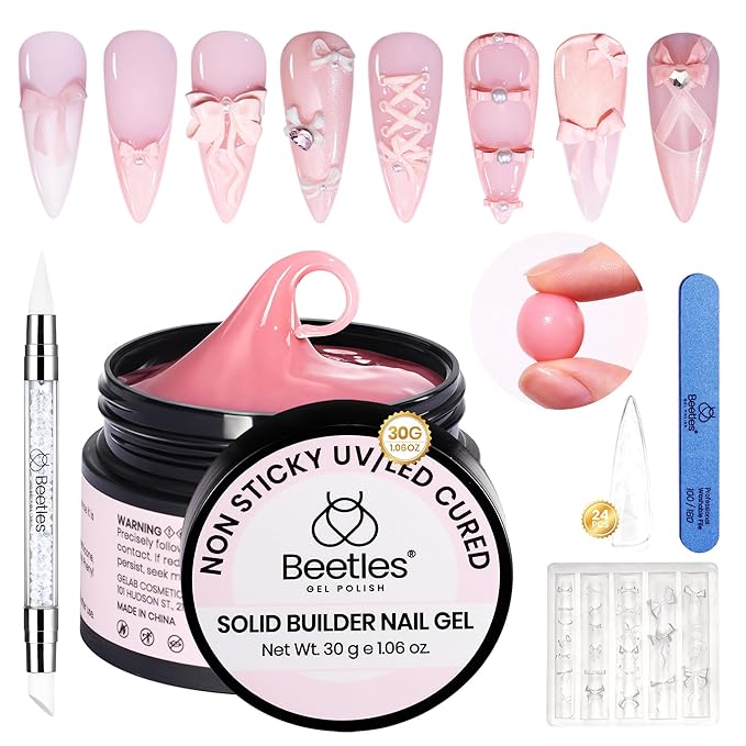 Beetles 3D Gel Nail Art-Ballet Whisper Pink Solid Builder Nail Gel Non-Sticky Sculpting with Dual-Ended Sculpture Pen & Stiletto Dual From, Beginner Friendly DIY at Home,UV LED Lamp Needed