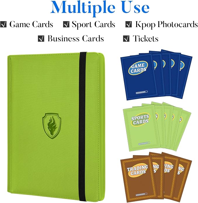 Premium 9 Pocket Card Binder for 360 Cards, Fabmaker PU Trading Card Binder | Sturdy Card Collection Album, Side-Loading, Sleek Card Holder Folders for Game Cards & Sports Cards, Green