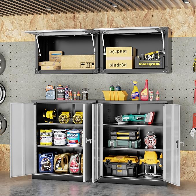 Metal Storage Cabinet, 36” Steel Locking Cabinet with Doors and Shelves, Black Grey Utility Cabinet Garage Cabinets for Home Office, Garage, Kitchen
