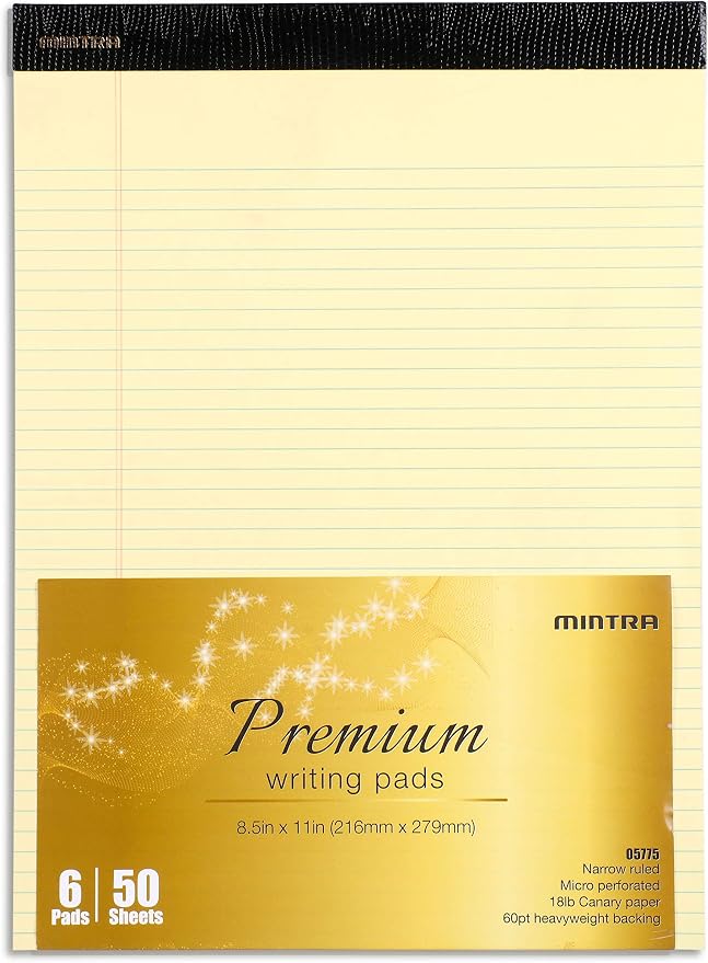 Mintra Office Legal Pads, ((xPremium, 8.5in x 11in, Narrow (Canary), 36pk (6-6pks))
