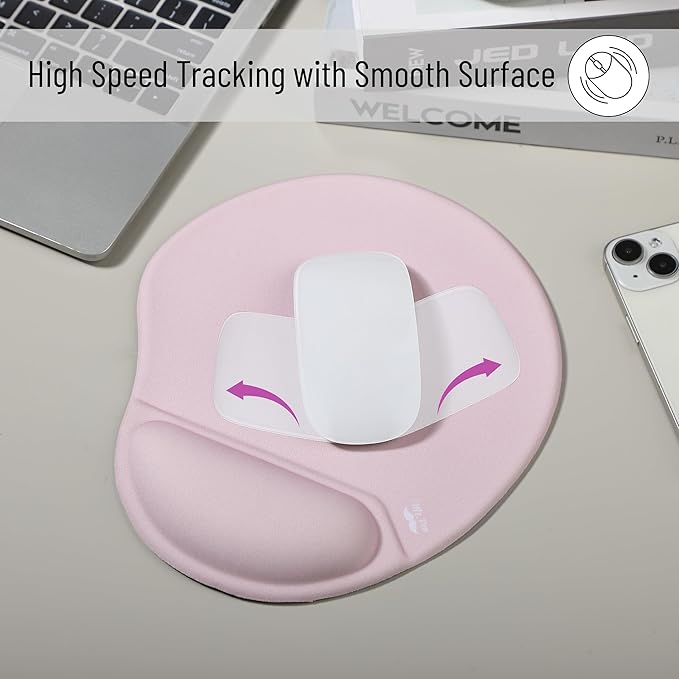 Mr. Pen- Ergonomic Mouse Pad with Wrist Rest, Blush Pink Breathable Fabric with Memory Foam Cushion, Non-Slip Rubber Base, Gel Mouse Pad with Wrist Support