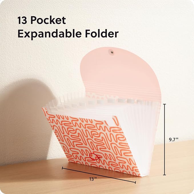 U Brands 13-Pocket Accordion File Organizer, Letter Size, Expandable File Folder Folder (Colorful Cubist)