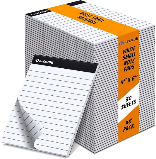 Oleitodh 48 Pack 4 x 6 Inch Notepads White Memo Pads Writing Pads | Perforated Lined Pages with 30 Sheets Each, Small Note Pads for Office, School and Home; Pocket Memo Pads for Daily Lists