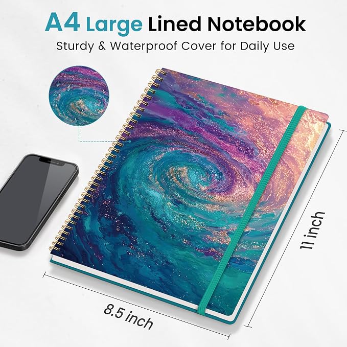 Large Spiral Lined Journal for Women and Men, Notebook for Work | Galaxy Flow 8.5" x 11" Notebooks for Note taking, Writing & Journaling, College Ruled Pages, Plastic Cover