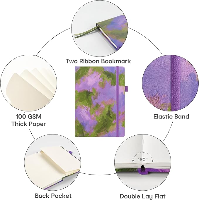 &And Per Se Hardcover Notebook – A5 5.7"x8" College Ruled, 160 Pages, 100gsm Thick Paper – Aesthetic Journal for Women, Gift-Ready Planner, Everyday Writing Notebook (Lavender Grove)