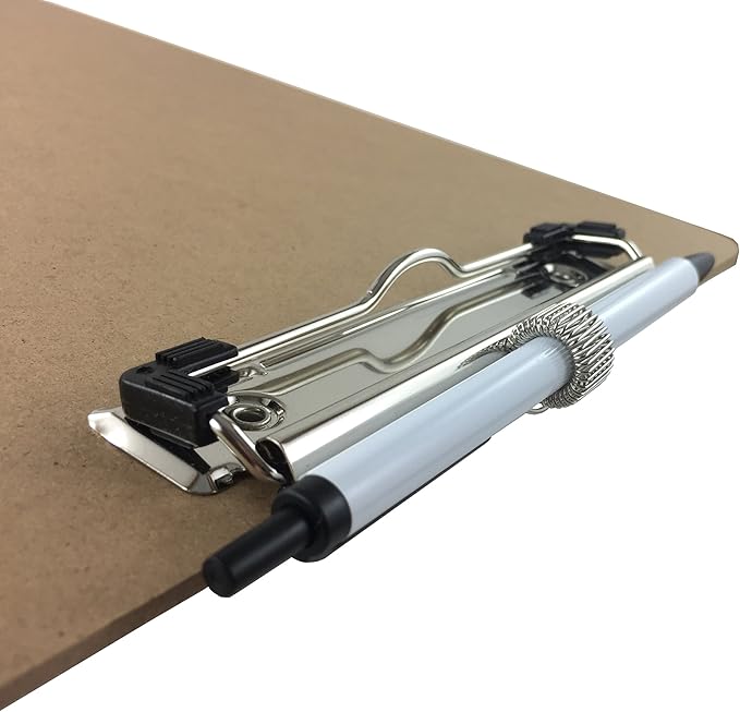 Pen Holder Clipboard, Letter Size, Low Profile Clip, Hardboard Single (Pen Included)