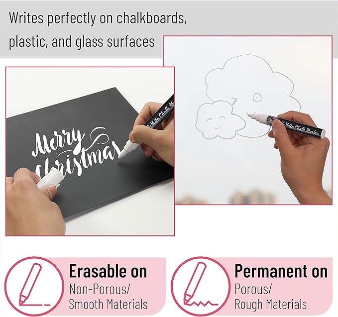 Mr. Pen- White Chalk Markers, 4 Pcs, Assorted Size, Liquid Chalk Pen for Chalkboards
