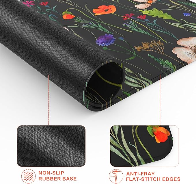 Mouse Pad with Stitched Edge, Multiple Patterns Computer Mouse Pads with Non-Slip Rubber Base, Washable Cloth Mousepad, for Gaming, Laptop, PC (Wildflower Night)