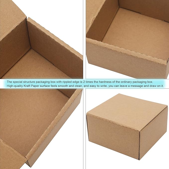 10 Pack Small Shipping Boxes 4x4x2'' (Inner Size) Corrugated Small Cardboard Boxes for Shipping, Recyclable Packaging Boxes for Business, Mailer, Gift Packing, Crafts Packing, Jewelry Boxes, Brown