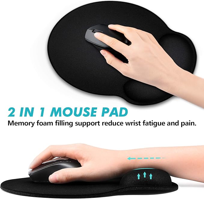TONOS Ergonomic Mouse Pad, Comfortable Mousepad with Memory Foam Wrist Rest Support. Black Mouse Pad with Smooth Surface & Non-Slip Rubber Base for Computer, Laptop, Office and Home