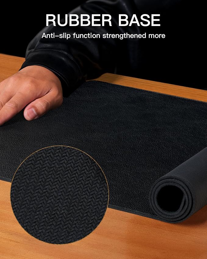 YSAGi Genuine Leather Desk Mat, 31.5"x15.8" Leather Desk Mat, Office Desk Pad, Thick Desk Pad with Stitched Line, Non-Slip Laptop Writing Pad with Rubber Base(Black, 31.5"x15.8")