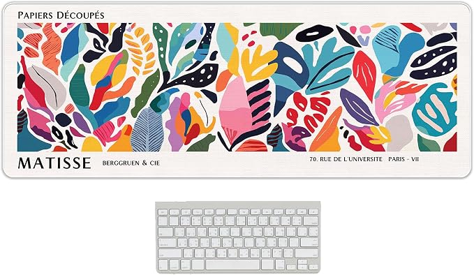 Abstract Computer Desk Mat Matisse Boho Mouse Pad 31.5x11.8 | Aesthetic Desk Matt for Desktop, Floral Long Keyboard Mats,Colorful Desk Decor, Office Decoration for Women