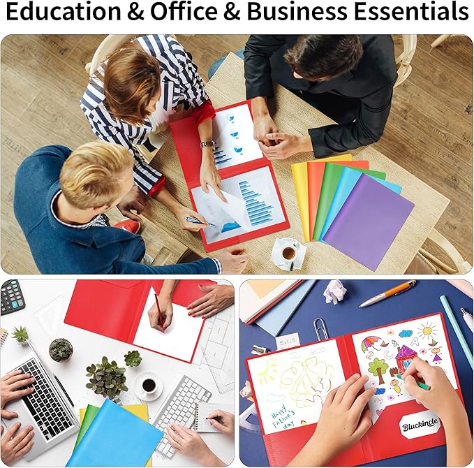 Folders with Pockets, 2 Pocket Plastic Folder with Pockets for School Colored File Folder for Documents Letter Size with Business Card Slot Back to School Teacher Supplies(6 Pack Rainbow Colors)
