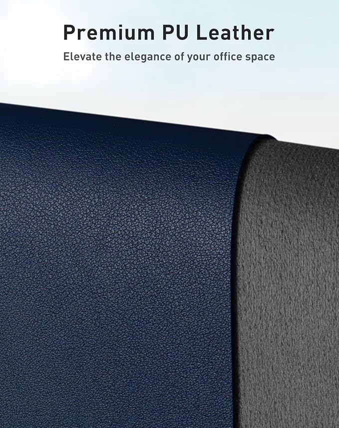 Aothia Faux Leather Desk Mat - Large Mouse Pad, Non-Slip PU Leather Blotter, Waterproof Writing Surface for Office and Home (Dark Blue, 42" x 17")