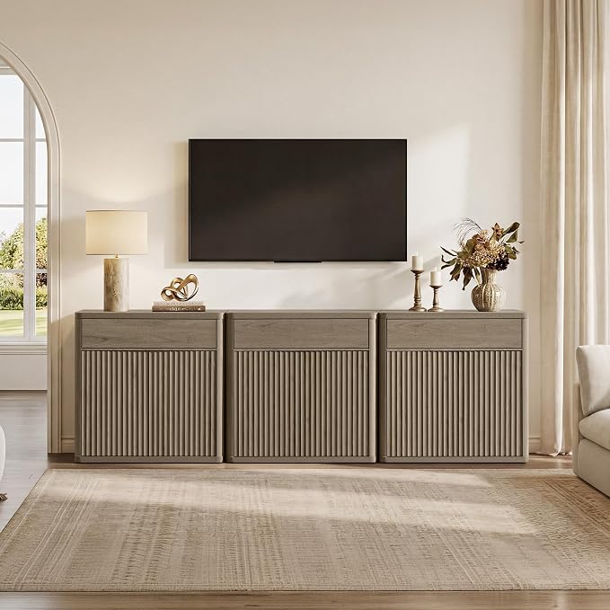 SICOTAS Buffet Cabinet with Storage - Accent Fluted Storage Cabinet with 4 Doors & 2 Drawers Sideboard Credenza Buffet Table Console Cabinets for Living Room Kitchen Dining Room Entryway Office