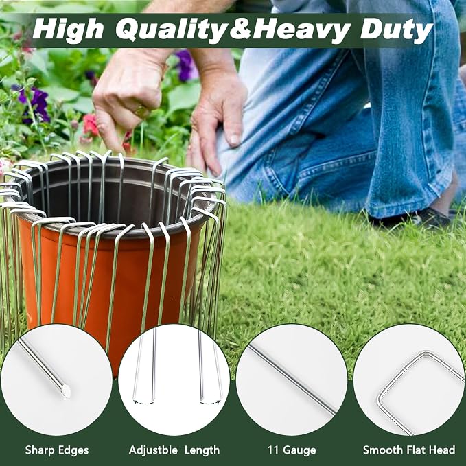 8 Inch 100 Pack Galvanized Landscape Staples 11 Gauge Anti-Rust Garden Stakes Landscaping Fabric SOD Pins Yard Stakes for Weed Barrier Fabric