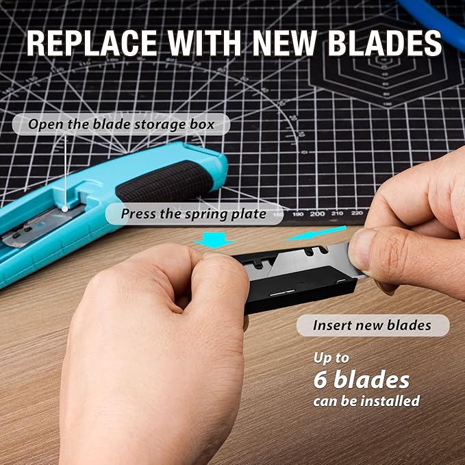 DURATECH 2PCS Auto-Loading Utility Knife Set, Heavy Duty Retractable Box Cutter with 6 Preloaded SK5 Blades, Quick-Change Razor Knife with Comfortable Handle for Cardboard, Carpet, Rope, DIY