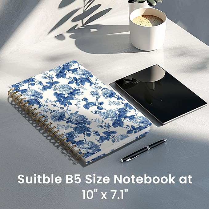 Spiral Notebook for Work Thick Hardcover Lined Journal for Note Taking | Porcelain Rose 300 Pages (7.1"x10") B5 College Ruled Journal for Women & Writing, Fit for Office Home School Supplies