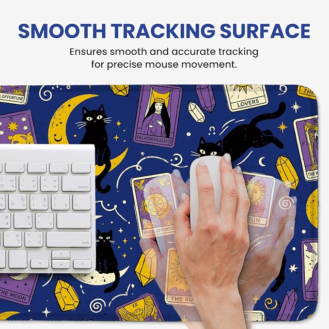 Aesthetic Desk Mat, Cute Mystic Cat Desk Pad Protector for Work & Decor, 31.5" x 11.8", Pretty Non-Slip Extended Mouse Pad for Office or Home