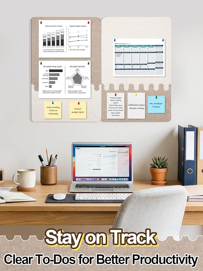 2Pcs Thickened Felt Bulletin Board for Home Office Wall Decor, 23.6x15.8in | Create a Comfy, Personalized Office, 2-Tone Vision Pin Board with Pins & Nano Tapes, Cork Boards Alternative, Camel Mix